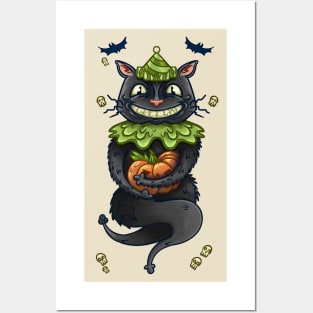 Halloween Cat in Hat Posters and Art